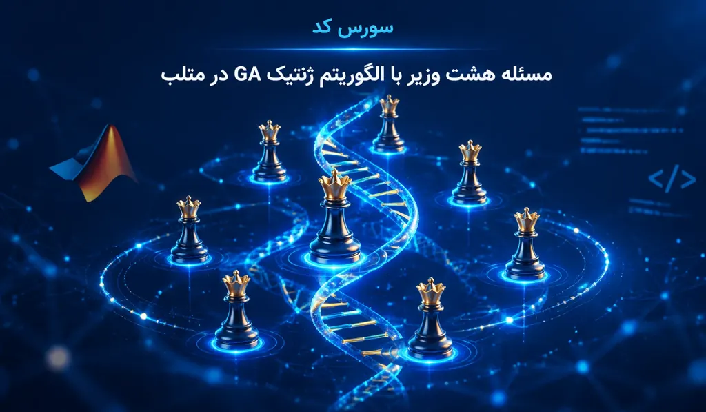 مسئله هشت وزیر با الگوریتم ژنتیک GA در متلب 4 مسئله هشت وزیر با الگوریتم ژنتیک GA در متلب تصویر شاخص حاوی عنوان سورس کد، تصویر DNA و صفحه شطرنج می باشد.