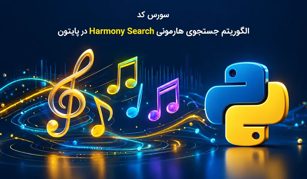 سورس کد الگوریتم جستجوی هارمونی در پایتون 7 سورس کد الگوریتم جستجوی هارمونی در پایتون تصویر شاخص حاوی عنوان سورس کد، تصویر آیکون پایتون و جند هارمونی موسیقی می باشد.
