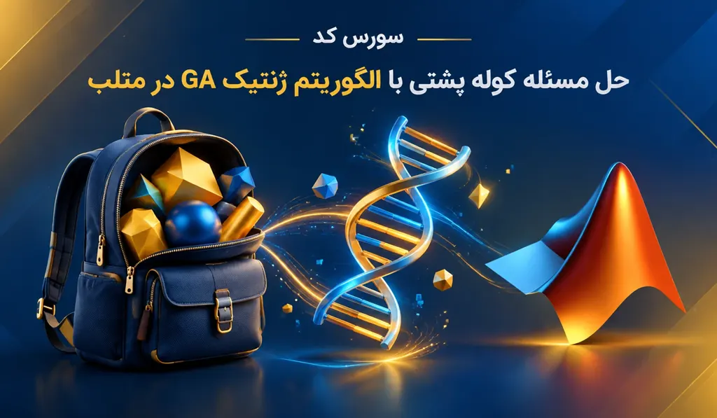 حل مسئله کوله پشتی با الگوریتم ژنتیک GA در متلب 2 حل مسئله کوله پشتی با الگوریتم ژنتیک GA در متلب تصویر شاخص حاوی عنوان سورس کد و آیکون متلب و تصویری از DNA و کوله پشتی می باشد.