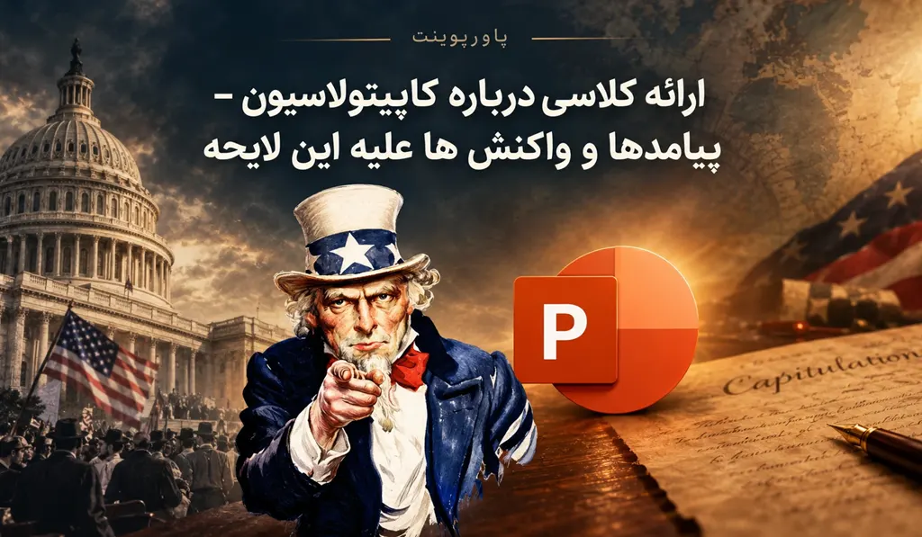 ارائه کلاسی درباره کاپیتولاسیون تصویر آیکون پاورپوینت و فرد آمریکایی