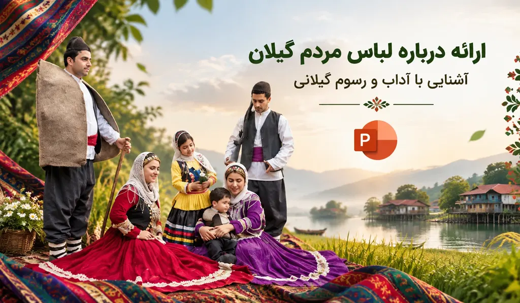ارائه درباره لباس مردم گیلان تصویر آیکون پاورپوینت و چند نفر با لباس محلی